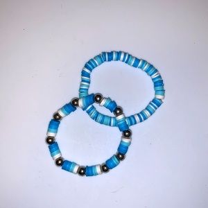 Hand made blue clay bead bracelet set.